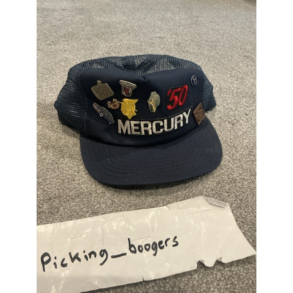 Navy Marsh Wear Mercury Racing snapback trucker‎ hat/vintage collectible pins.